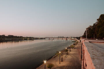 Ahmedabad's (Gujarat, India) waterfront on the banks of river Sabarmati during dawn, just before sunrise. 