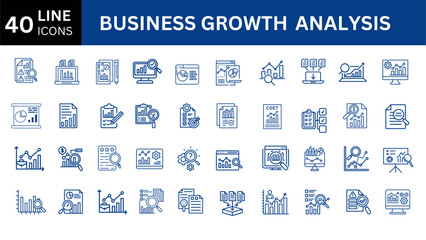 Set of 40 outline icons related to business growth analysis, infographic, analytics. Editable stroke. Vector illustration