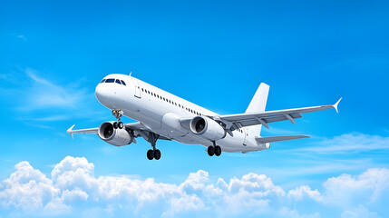 Naklejka premium A passenger airplane flying in blue sky