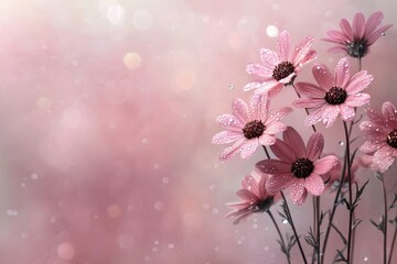 Fototapeta premium Discover the beauty of wild daisy petals glimmering with morning dew in a soft focus closeup