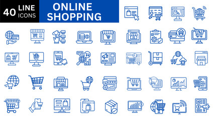 Online Shopping icon set. Linear icon collection. Editable stroke. Vector illustration