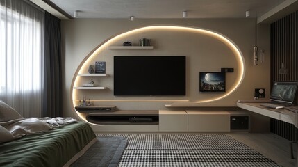 Modern Bedroom with Built-in Entertainment System