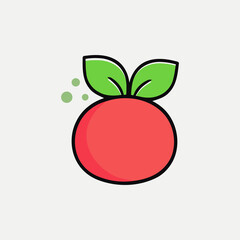 A red apple with green leaves minimalist illustration