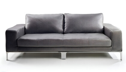 Naklejka premium Sleek and contemporary gray sofa with metal legs, perfect for modern living rooms or office spaces. The minimalist design complements a variety of interior styles
