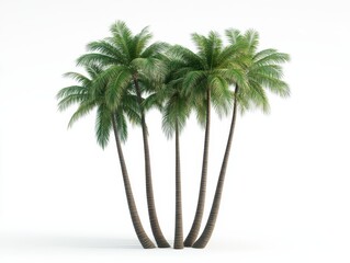 Group of Tropical Palm Trees Isolated on White Background