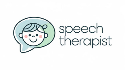 Speech Therapist logo features speech bubble with a smiling child’s face, generative ai