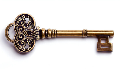 A detailed image of a vintage brass key with ornate design, symbolizing access and secrets. Ideal for themes of antiquity, security, and mystery