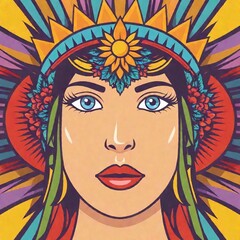 beautiful hippie woman. vector drawing.