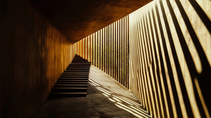 Naklejka premium Mysterious path leading to distant slatted wall environment scene