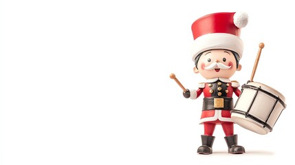 Toy soldier float with drum and holiday accents, isolated on white, classic holiday character, toy soldier float, Christmas parade