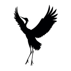Fototapeta premium a black silhouette of a crane in flight isolated white background