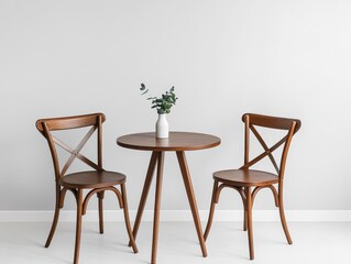 Charming Bistro Set with Round Table and Wood Chairs