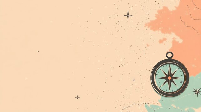 Minimalist background featuring a vintage map and compass. 