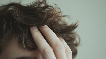Young Man Gently Running Hand Through Hair