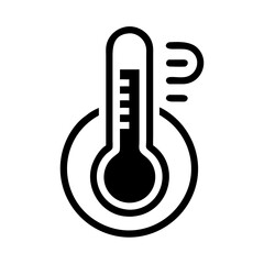 Thermometer icon for temperature measurement and health, modern design in black and white, copy space