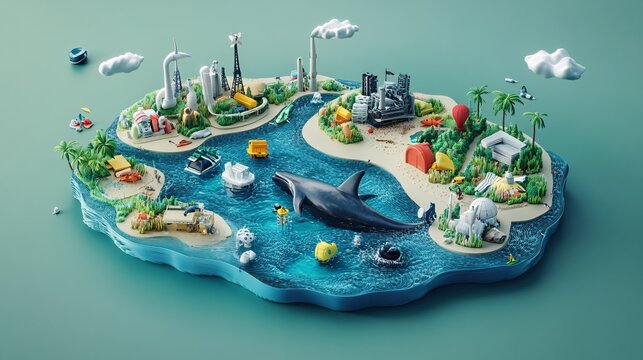 3D Infographic of Diverse Ecosystem Lifecycle