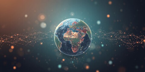 Fototapeta premium A digital representation of Earth, connected by glowing lines.