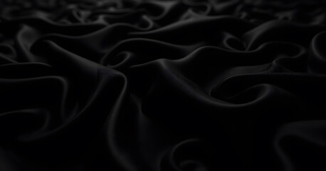 Obraz premium An elegant black fabric with deep, rich folds and shadows, creating a luxurious and textured appearance with a sense of depth and softness.