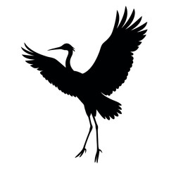 Fototapeta premium a black silhouette of a crane in flight isolated white background