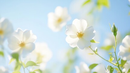 White Flower Bloom Against Blue Sky
