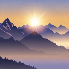 beautiful mountain scenery background, nature, illustration