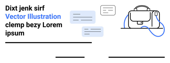 Business briefcase, text placeholders, blue lines, minimalist design. Ideal for corporate presentations, marketing materials, business websites, landing page designs, educational content