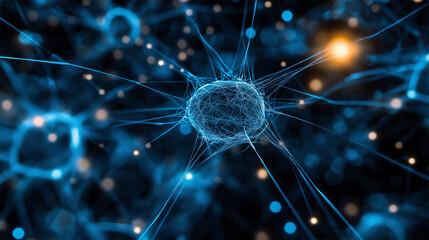 Image of the silkworm cocoon, the center connecting the molecular network and atoms.