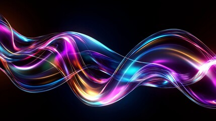 Naklejka premium Rainbow Holographic Waves on Dark Canvas