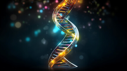 Obraz premium Futuristic Digital DNA Double Helix with Glowing Neon Strands on Dark Background