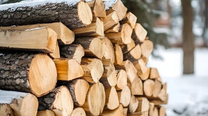 Fototapeta premium rustic woodpile and logs in natural setting