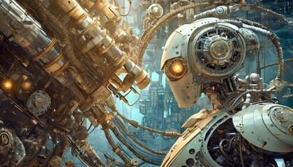 Closeup of a robots in another world 