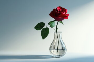 Red Rose in Vase on Old Wooden Background: Romantic and Rustic Floral Decor