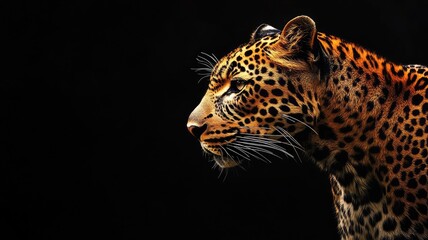 Obraz premium A close-up view of a leopard showcasing its distinct coat patterns against a dark background