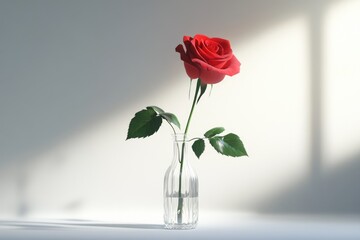 Red Rose in Vase on Old Wooden Background: Romantic and Rustic Floral Decor