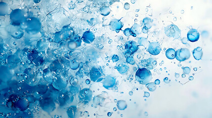  An abstract watercolor painting featuring overlapping blue circles of various shades and sizes on a white background, creating a calm and soothing visual effect with a layered texture and depth.