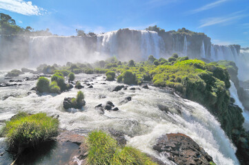 Iguaz&uacute; Falls  waterfalls on the Iguazu River on the border of the Argentine and  Brazil