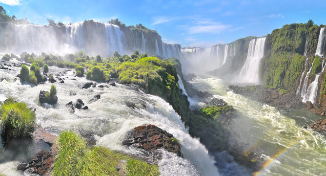 Iguaz&uacute; Falls  waterfalls on the Iguazu River on the border of the Argentine and  Brazil