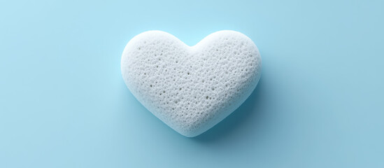 Obraz premium A cute white heart-shaped sponge on a light blue background