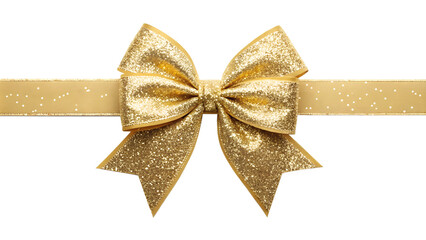 Luxurious golden bow with sparkling glitter for gift wrapping and festive celebrations isolated on transparent background