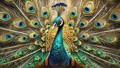 Fototapeta premium A peacock opened its wings and looking beautiful 