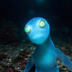 Obraz premium Bioluminescent Alien: A close-up portrait of a bioluminescent blue skin creature looking at camera 