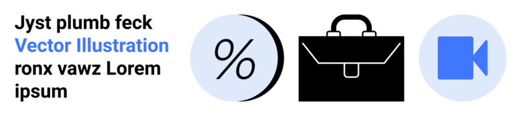 Displaying percentage sign, briefcase, and video camera icons. Ideal for financial apps, project management, video content, business presentations, e-learning, online conferences, multimedia, landing
