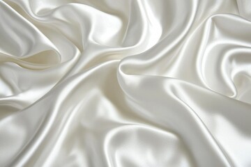 Fototapeta premium A close-up view of smooth, white satin fabric, showcasing its soft texture and elegant drape.