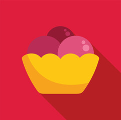 Three colorful scoops of ice cream are sitting in a yellow bowl, creating a sweet and refreshing treat