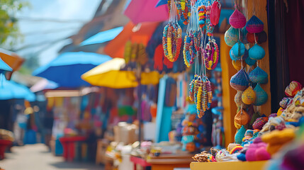 An Inviting Marketplace Full of Life: Street Vendors Crafting Unique Art from Recycled Materials