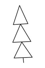 Three-tier Christmas tree. Doodle black and white clipart illustration.