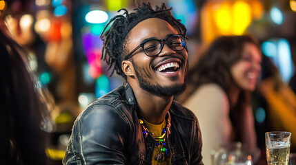Obraz premium Lively Nightlife Bar Scene with Friends and Laughter