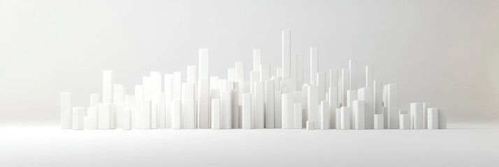 Fototapeta premium Abstract 3D bar chart depicting growth, success, and data visualization. The white minimalist design symbolizes progress, opportunity, and the potential for growth in business and finance.