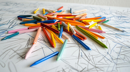 Colorful Pencils on White Paper Conveying Creativity and Inspiration