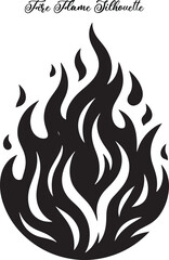A bold fire flame silhouette with sharp, dancing shapes, capturing intense energy and heat in outline.